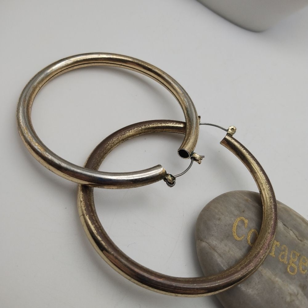 Medium hoop antiquated distressed earrings estate find!
